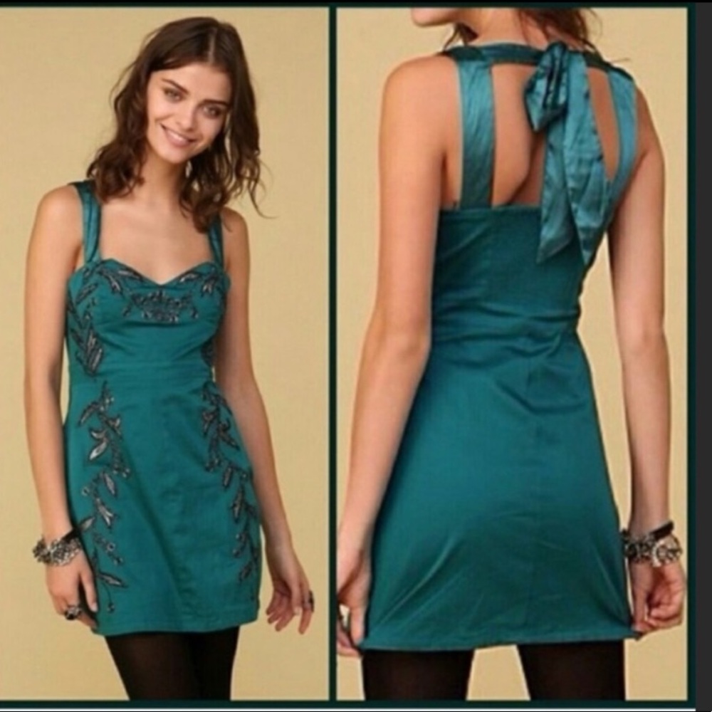 Free People Teal Embellished Dress